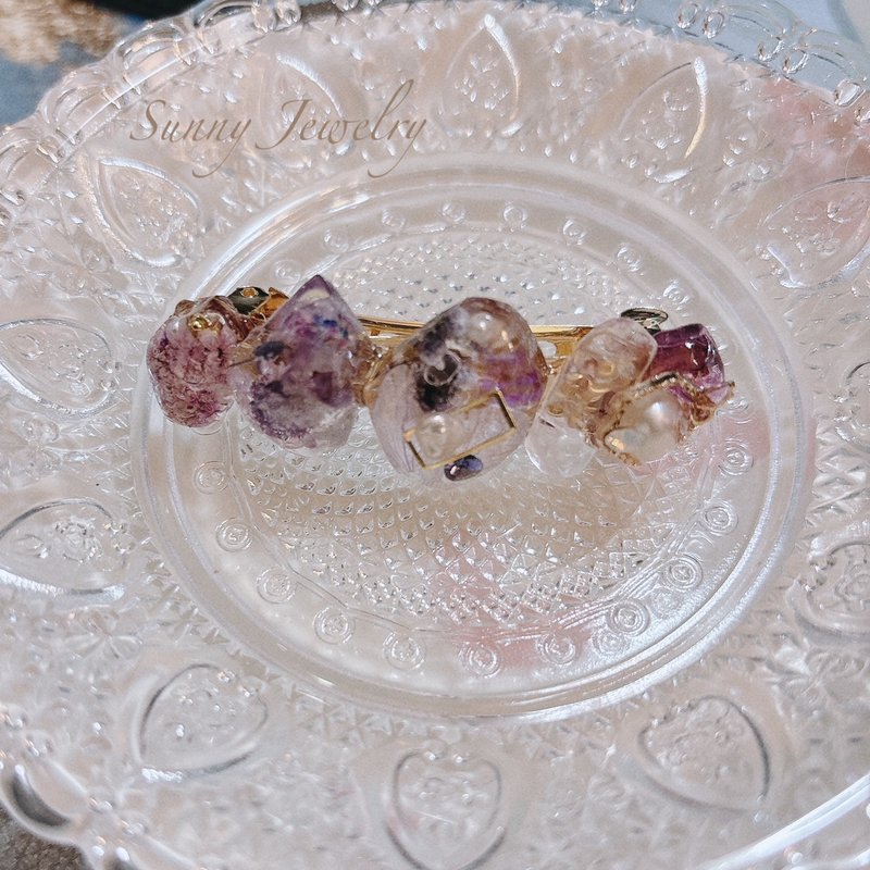 Sunny Jewelry Purple Crystal Mineral Hair Clip (can be customized) - เครื่องประดับผม - วัสดุอื่นๆ สีม่วง