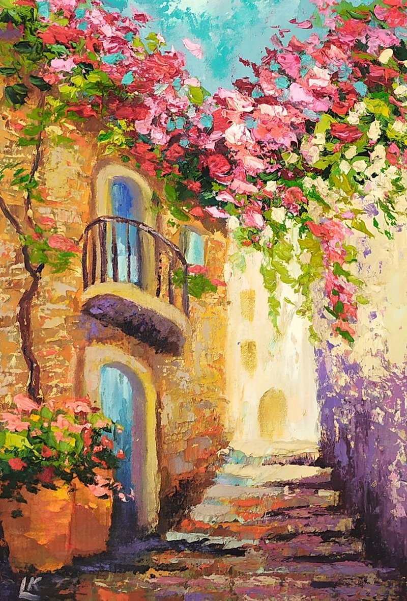 Tuscany Oil Painting Italian Old Town Art Italy Impasto Palette Knife Italy Art - โปสเตอร์ - วัสดุอีโค 