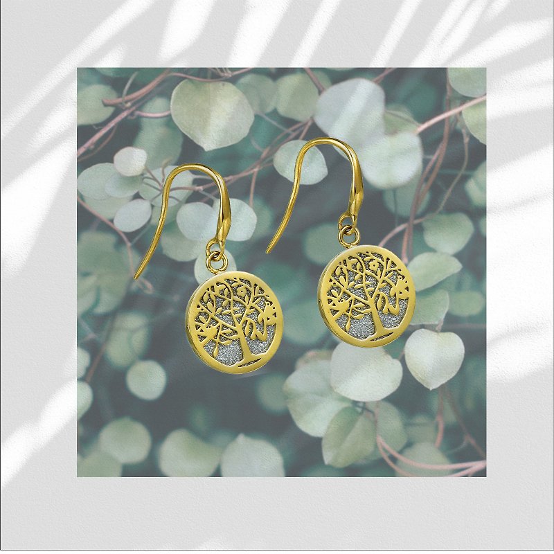 Stainless steel | Blinking Tree of Life Round Earring - Earrings & Clip-ons - Stainless Steel 