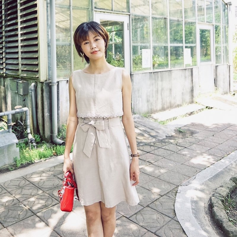 Two-piece alike short dress - One Piece Dresses - Polyester Khaki