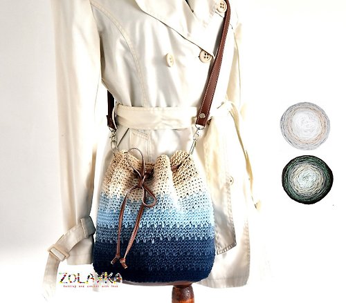 zolayka Blue bucket bag, crossbody cotton bag crochet,