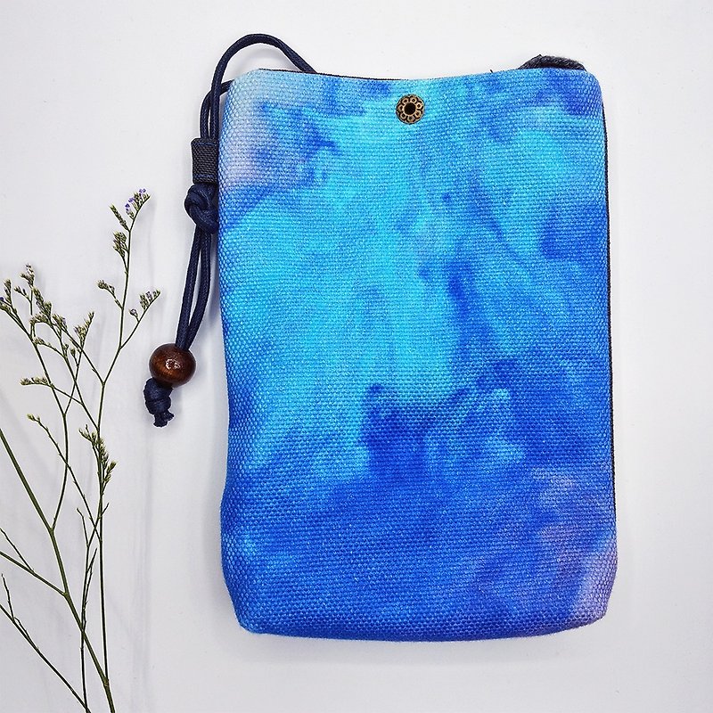 easy go -  shoulder bag - กระเป๋าแมสเซนเจอร์ - ผ้าฝ้าย/ผ้าลินิน สีน้ำเงิน