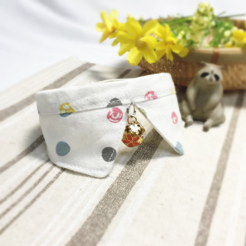 Colorful candy style dog and cat scarf decoration collar - Collars & Leashes - Cotton & Hemp White