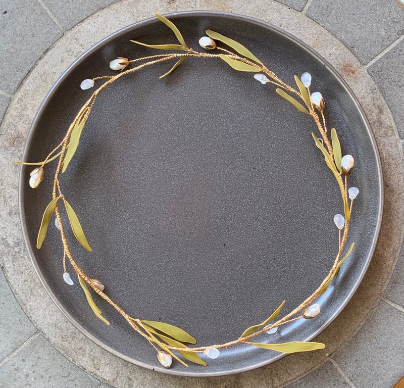 手作新娘飾品 綠葉桂冠 - 髮夾/髮圈 - 樹脂 綠色