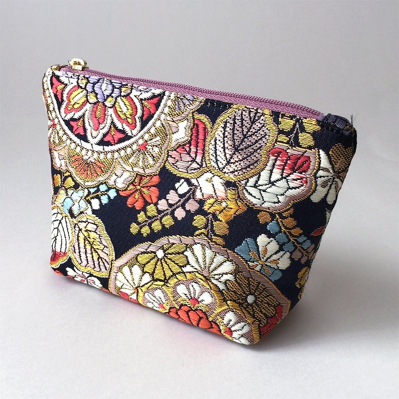 Cosmetic bag with Japanese Traditional Pattern, Kimono "Brocade" - Toiletry Bags & Pouches - Other Materials Black