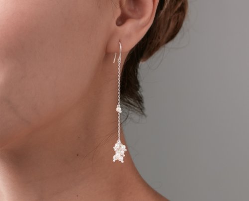 Majade Jewelry Design 簡約珍珠垂墜耳環 葡萄6月誕生石長款耳環 925純銀穿搭鉤針耳環