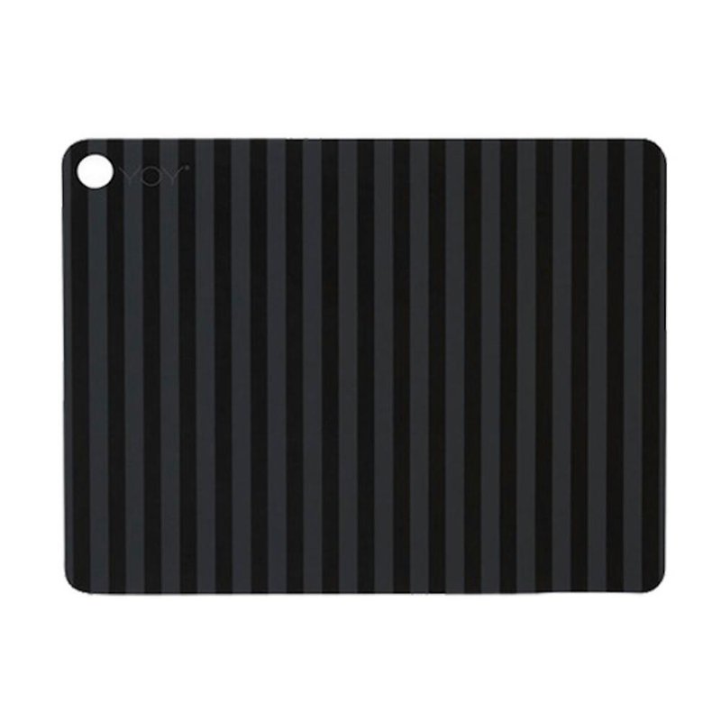 矩形矽膠餐墊 / 灰黑條紋 (2入組) - 餐桌布/餐墊 - 矽膠 黑色
