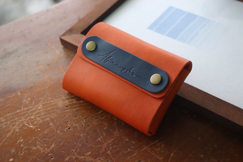 [Christmas gift] large capacity business card holder | vegetable tanned leather | orange + blue - Card Holders & Cases - Genuine Leather Orange