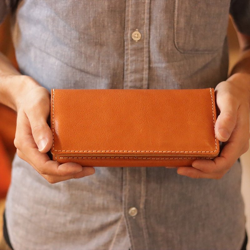 機能的な長財布   日本製 革製品  外は柔らかで内部は頑丈な作り 全5色 g-67　【カスタム可能なギフト】 - 財布 - 革 オレンジ