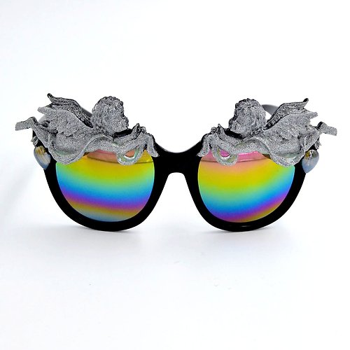 TIMBEE LO shop 銀色天使黑框彩虹鏡片太陽眼鏡 全手工製