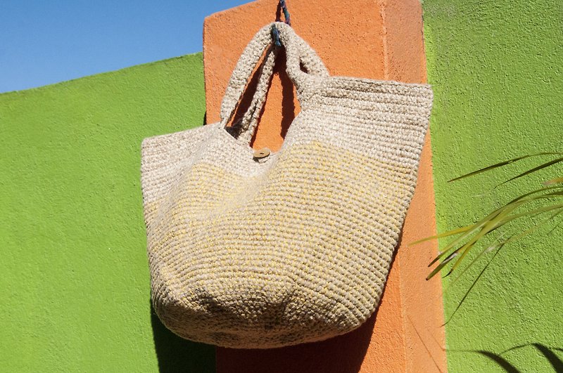 Hand-woven cotton crocheted side backpack / shoulder bag / shopping bag / woven bag / crochet bag / cotton bag - sunset - กระเป๋าถือ - ผ้าฝ้าย/ผ้าลินิน หลากหลายสี