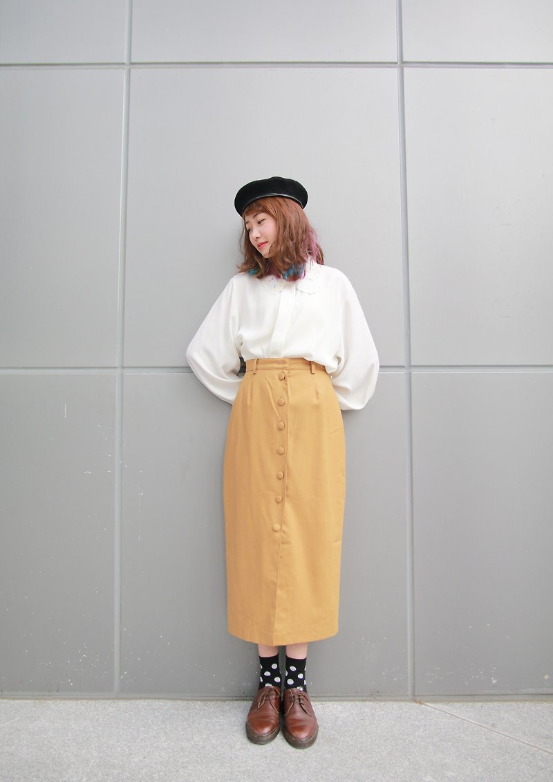 Back to Green::奶油卡其 MADE IN ITALY vintage dress (SK-02) - 裙子/長裙 - 羊毛 