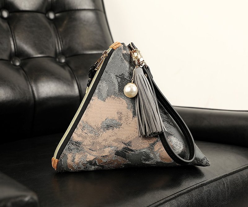 Cezanne -coral color- triangular clutch pouch bag - Toiletry Bags & Pouches - Other Materials Gray