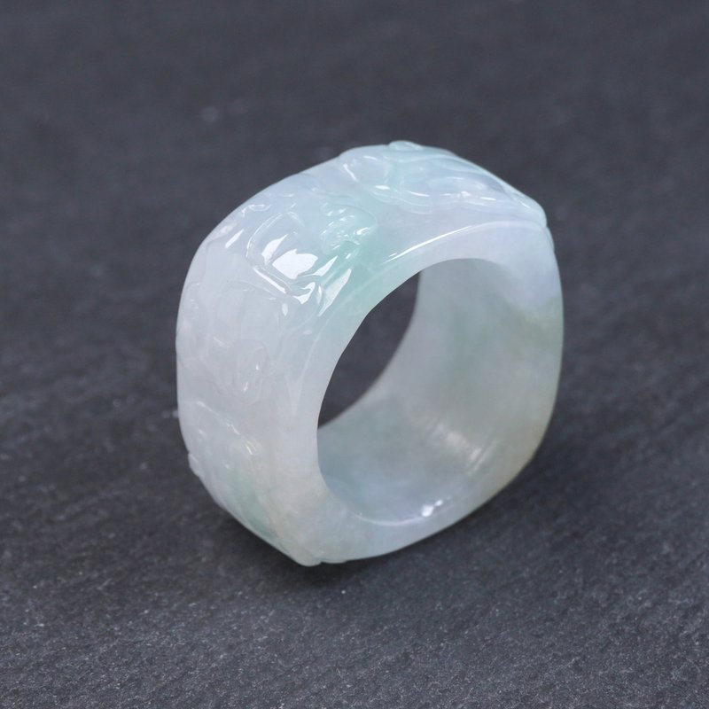 Floating Flower Jadeite Six-Character Mantra Jade Ring | International 17cm | Natural Burmese Jade A Grade Jadeite | Gift - General Rings - Jade Green