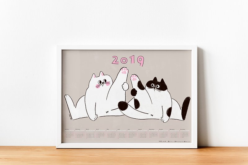 Year is the cat year 2019 calendar poster - โปสเตอร์ - กระดาษ สีเทา