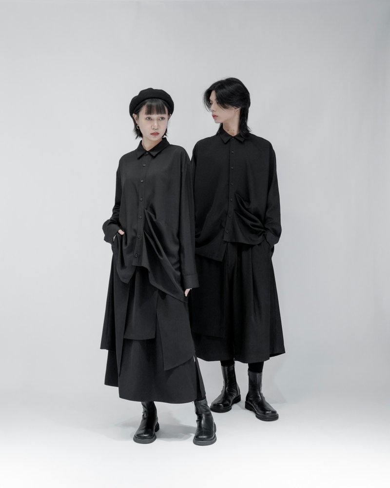 MUKK DESIGN 跳釦造型襯衫 - 男襯衫/休閒襯衫 - 聚酯纖維 黑色