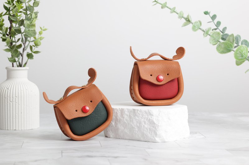 Christmas gift_Vegetable tanned leather earphone coin purse_Handmade - กระเป๋าใส่เหรียญ - หนังแท้ 