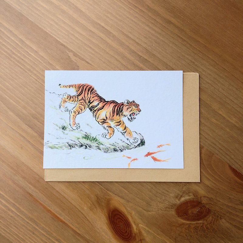 Greeting card | Fortune tiger | Co-branding | New year Modern ink painting - การ์ด/โปสการ์ด - กระดาษ สีส้ม