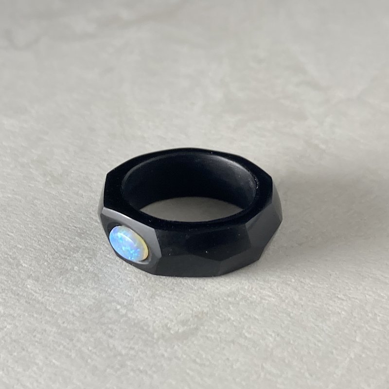 オパールのオブシディアンリング(ツヤ消し) - 戒指 - 石頭 黑色
