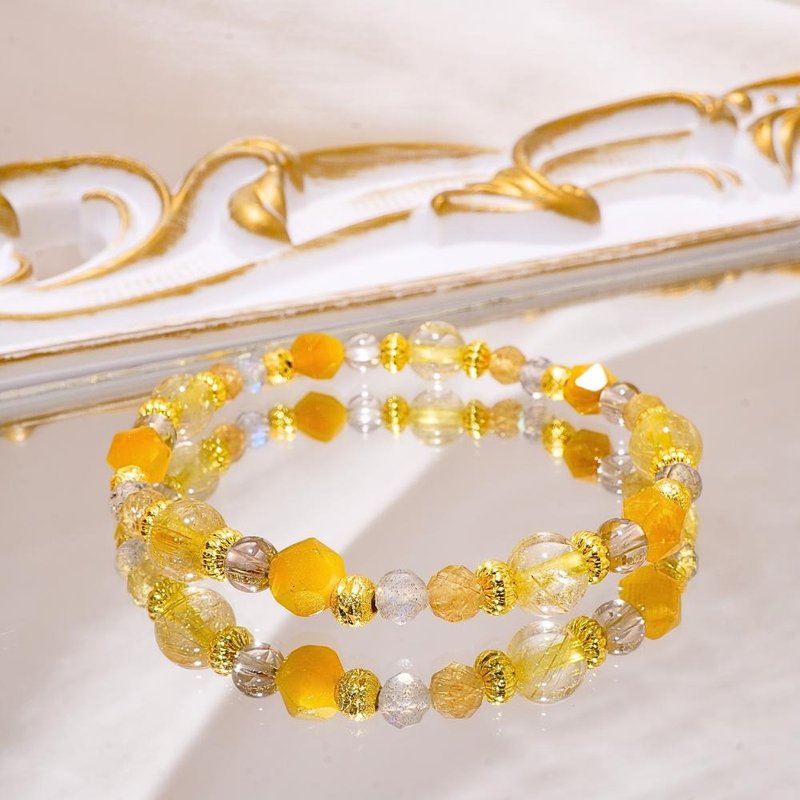 Shining Stars/Blonde Gold Tiger Eye White Crystal Gray Moonlight/Natural Crystal Bracelet/Shining Pearl - สร้อยข้อมือ - คริสตัล สีเหลือง