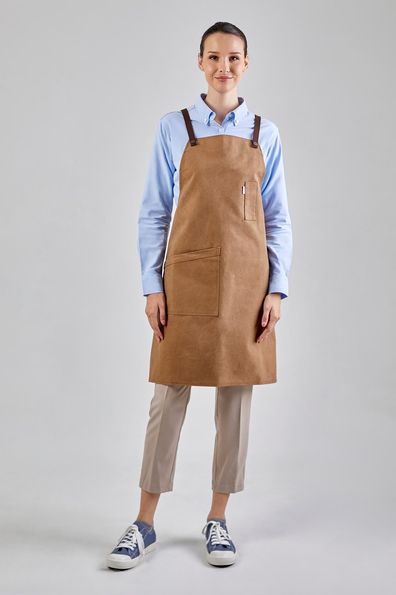 12C Cross back Apron (Cinnamon Brown) 工作服 圍裙 - 圍裙 - 棉．麻 咖啡色