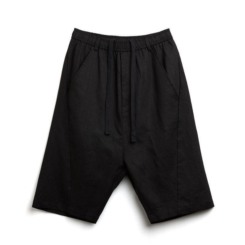 Low Crotch Shorts - 男長褲/休閒褲 - 棉．麻 黑色