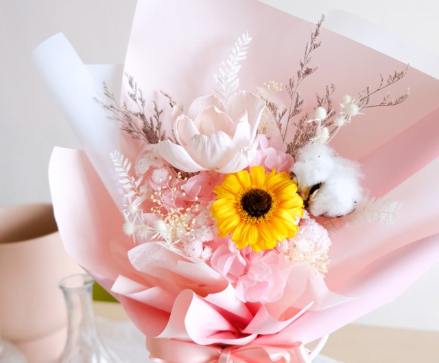 プリザーブドフラワーブーケ/卒業ブーケ/ピンク/ひまわり - ショップ