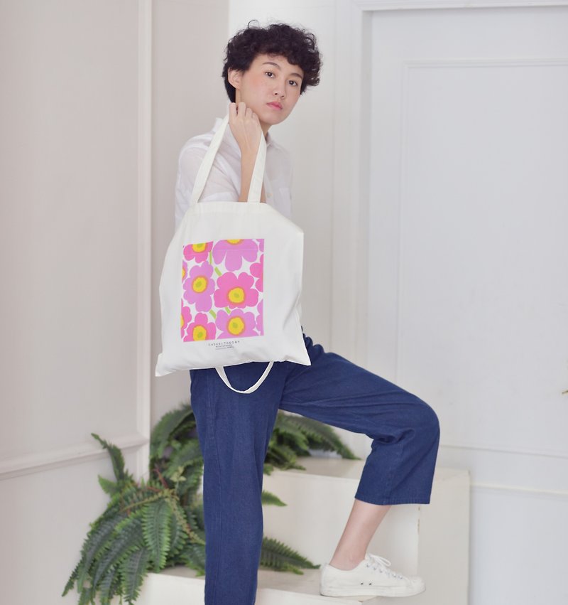 Marimekko Square Tote : Pink on White - Handbags & Totes - Other Materials 
