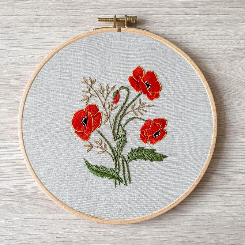 刺繡 蝴蝶 poppy hand embroidery DIY, Floral pattern pdf - 其他數位設計 - 其他材質 