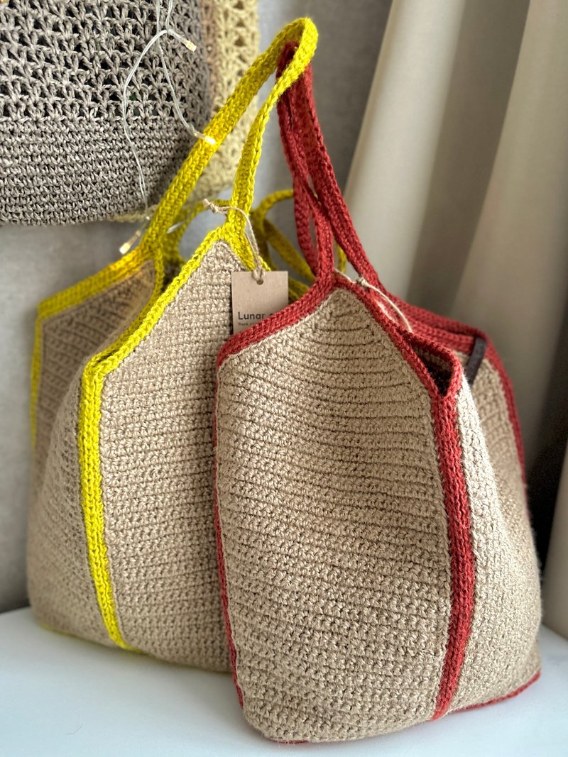 SAMPLE SALE ITEMS, Crochet Jute Bag, Crochet Tote Bag, Reusable Bag - Handbags & Totes - Eco-Friendly Materials Multicolor