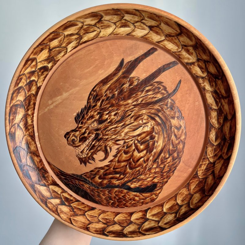Dragon wood-burnt plate - 盤子/餐盤/盤架 - 木頭 