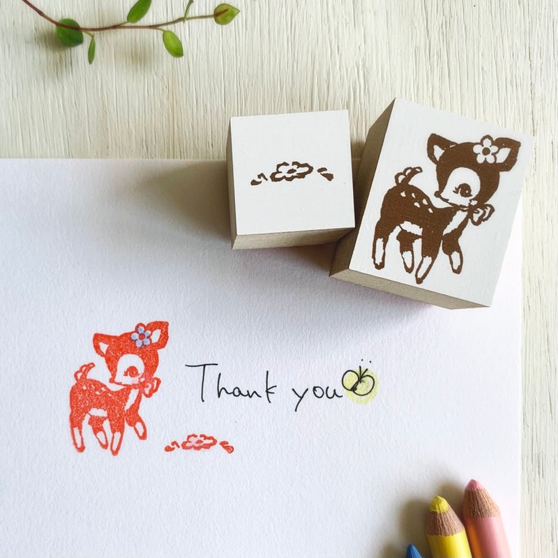 Retro-Style Fawn Stamp Set - 2 pieces - ตราปั๊ม/สแตมป์/หมึก - วัสดุอื่นๆ 