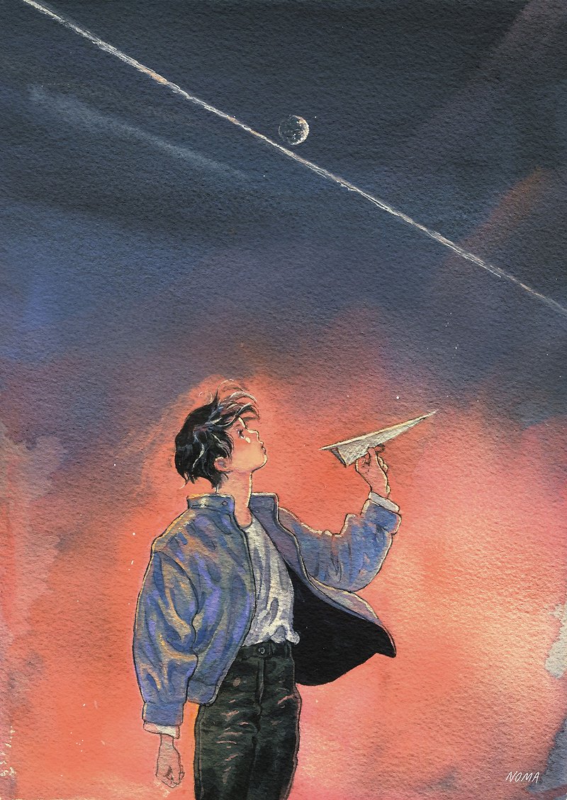 Fly far Away  | NOMA | korea illust Art paper poster A4 | Water color,Gouache - 掛牆畫/海報 - 紙 多色