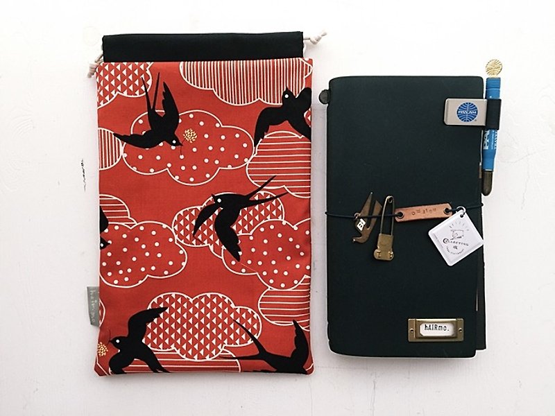 Hairmo Japanese wind totem bird pocket storage bag (TN/hobo/Notepad/log) - สมุดบันทึก/สมุดปฏิทิน - กระดาษ สีแดง