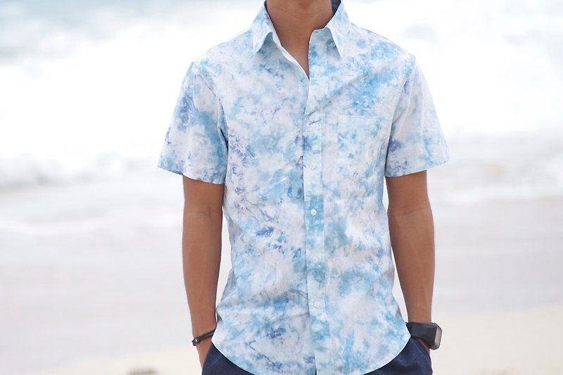 Men's Resort shirt <uneven dyeing Ice Blue> [S size] - กางเกงขาสั้น - วัสดุอื่นๆ สีน้ำเงิน