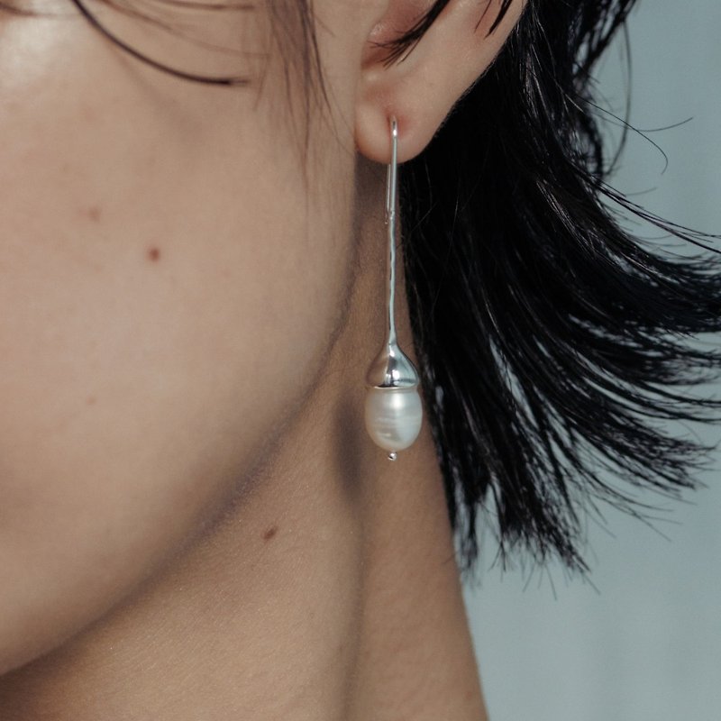 drop pearl earrings - ต่างหู - โลหะ สีเงิน