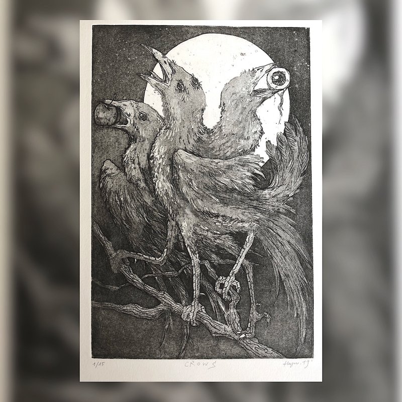 凹版限量版畫 - CROWS - 海報/掛畫/掛布 - 紙 黑色