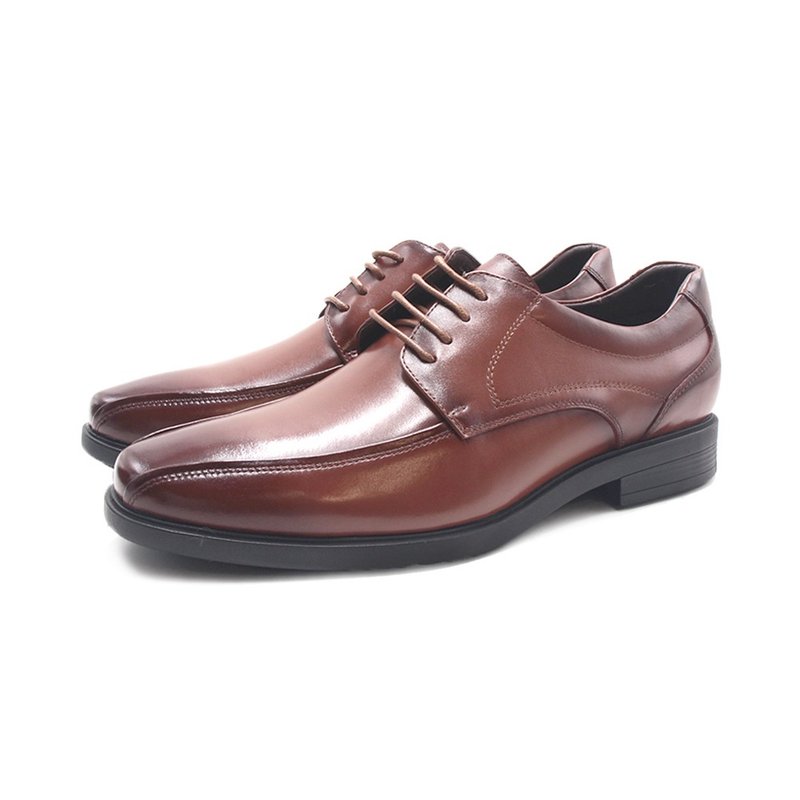 W&M Small Square Strap Line Leather Shoes for Men - Brush Dyed Brown - รองเท้าหนังผู้ชาย - หนังแท้ 