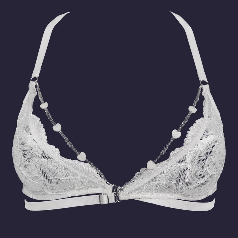 White lace soft bra - Wedding sexy lingerie - Bridal underwear - Wireless bra - ชุดชั้นในผู้หญิง - เส้นใยสังเคราะห์ ขาว