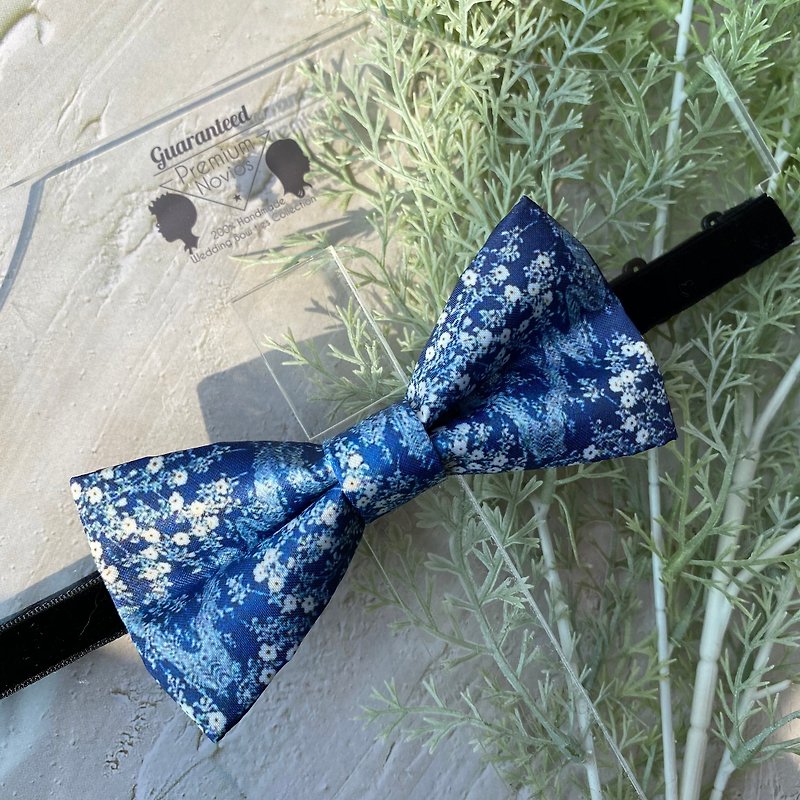 Style 0260 Bowtie blue japanese pattern  - Bridal Groom Gift & Wedding Bowtie - สร้อยติดคอ - เส้นใยสังเคราะห์ สีน้ำเงิน