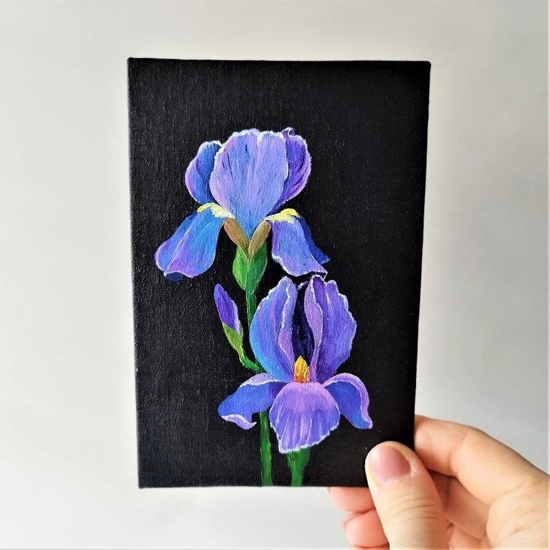 Small wall decor Wildflowers acrylic painting Iris painting acrylic  客廳 掛畫 - 壁貼/牆壁裝飾 - 壓克力 多色
