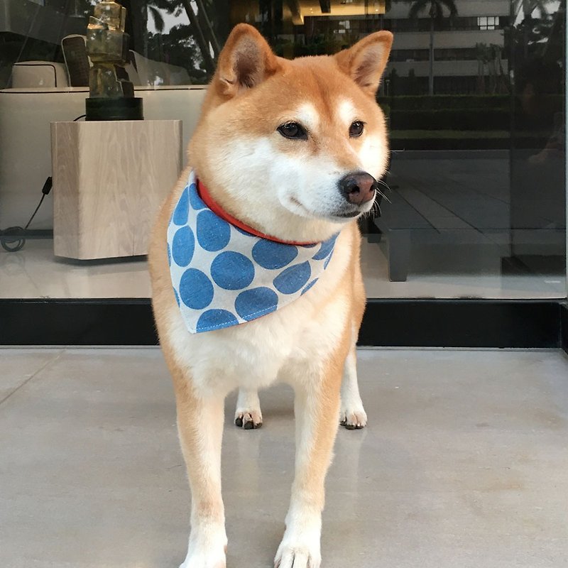 狗狗專屬名領巾-客製化(中型犬)- 藍豆豆 - 貓狗頸圈/牽繩 - 棉．麻 藍色
