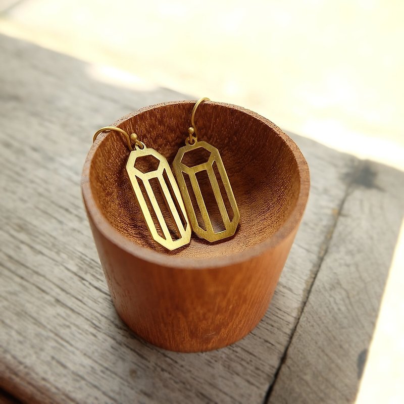 Hexagon shape brass earrings - Earrings & Clip-ons - Copper & Brass Gold