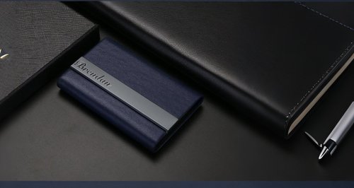 愛迪生研究所 超纖皮名片夾大容量名片盒免費刻字禮盒裝