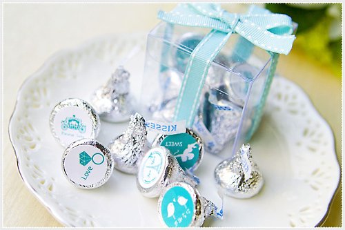 幸福朵朵 婚禮小物 花束禮物 (情人特別版)水滴巧克力(8顆入)小禮盒(Tiffany色緞帶)