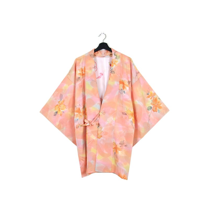 バックグリーンへ::日本の着物の羽屈折秋の花//ユニセックス//ヴィンテージの着物をバック織（KC-30） - ジャケット - シルク・絹 
