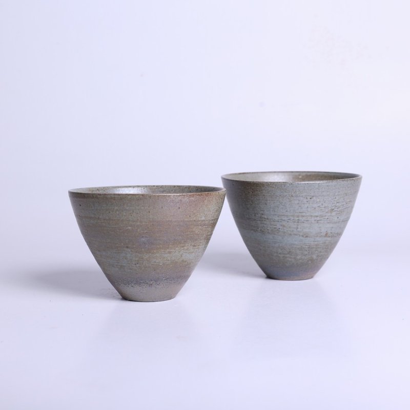 Mingya kiln l wood-fired persimmon ash brush pattern teacup/soup bowl set H2 - ถ้วย - ดินเผา สีเทา