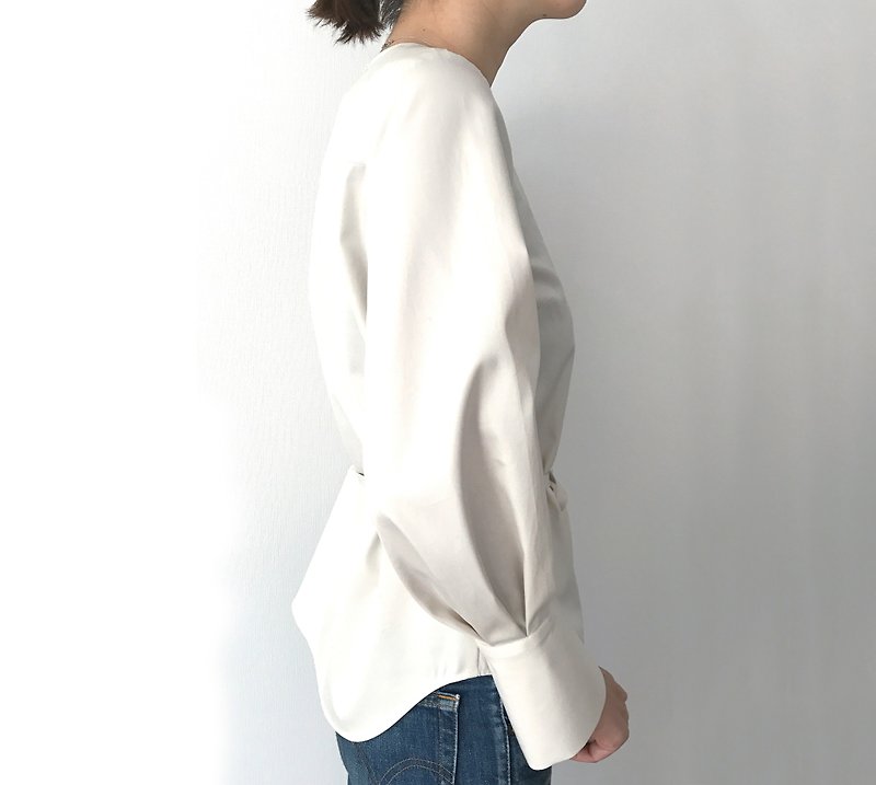 Long cuff blouse of volume sleeve【Size development available】 - Women's Tops - Cotton & Hemp White