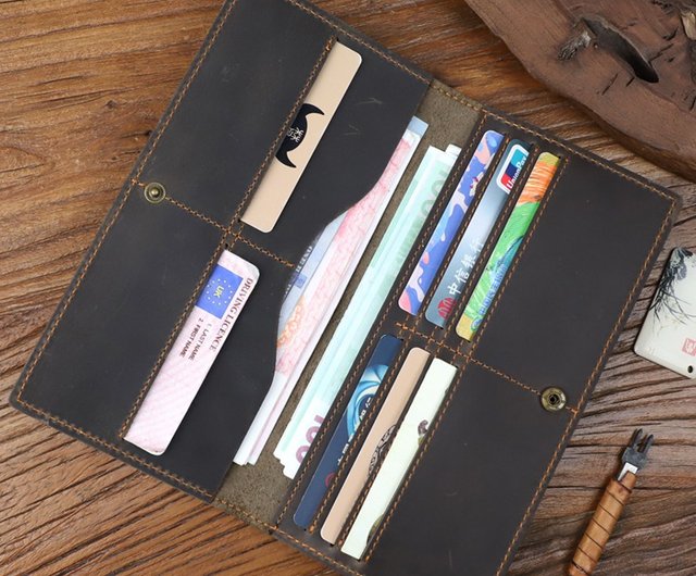 Crazy Horse Skin Retro Men's Wallet Long Simple Thin Handheld Bag Men's  Genuine Leather Multi Card Wallet