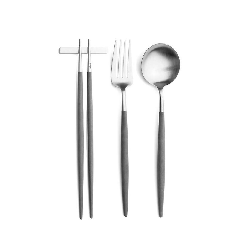GOA Grey Matte 3 Pieces Set (Table Spoon/Table Fork/Chopsticks Set) - Cutlery & Flatware - Stainless Steel Gray